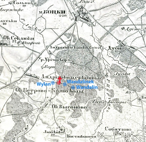 Wandalinek. fragment mapy 3-wiorstowe z 1866 rokuj